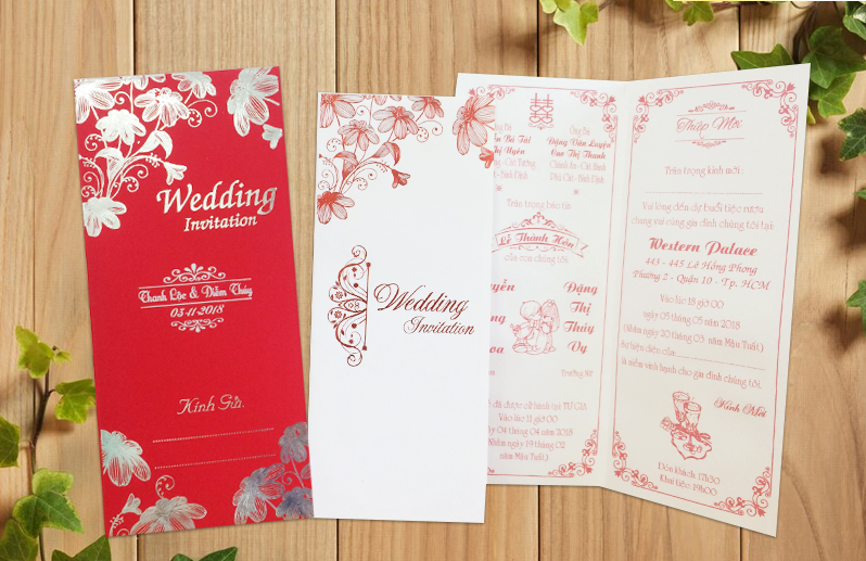 Thiệp cưới hoa mẫu đơn màu nước tone màu đỏ | An Hieu Wedding